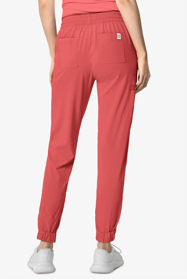 Wink Renew Women's 7-Pocket STRETCH Flat Front Drawstring Cargo Jogger Scrub Pants - Mineral Red - 2