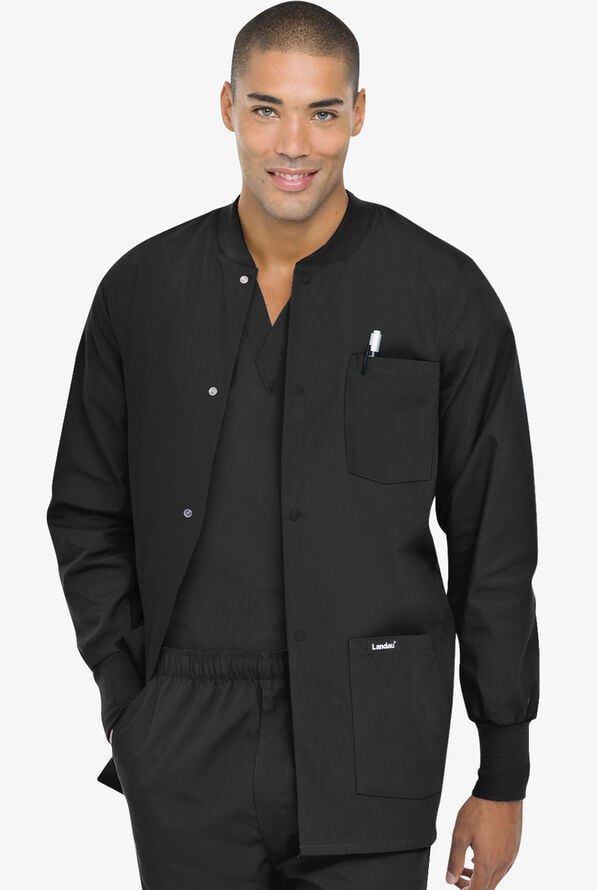 Landau Men's 5-Pocket Warm-Up Scrub Jacket - Black - 2