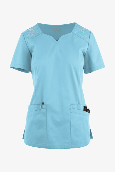 Butter-Soft STRETCH Women's 6-Pocket Crystal Bling Scrub Top