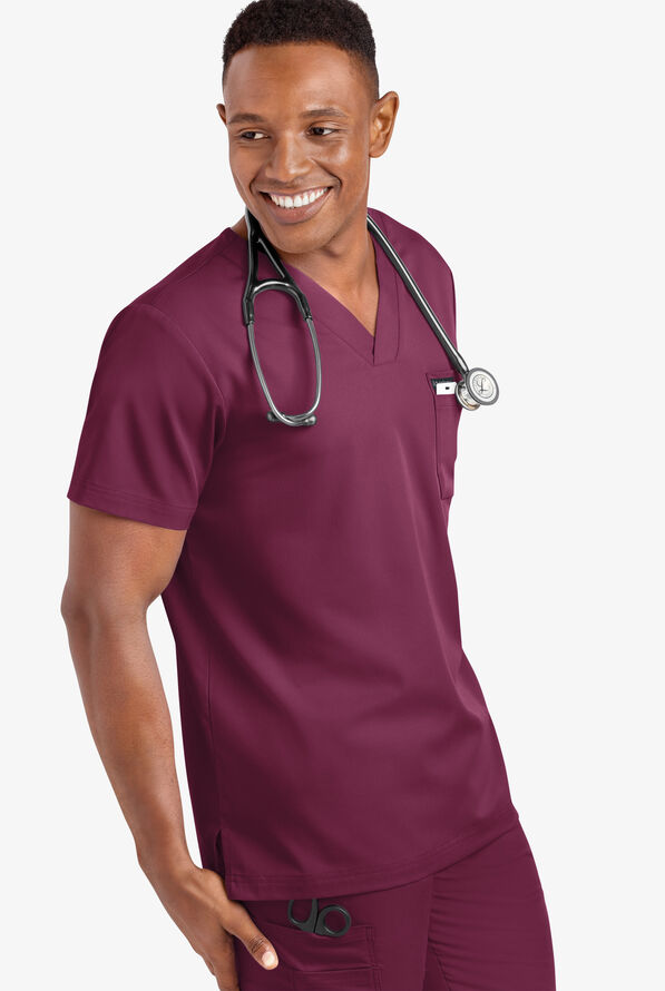 Advantage STRETCH Men's 4-Pocket V-Neck Scrub Top - Wine - 5
