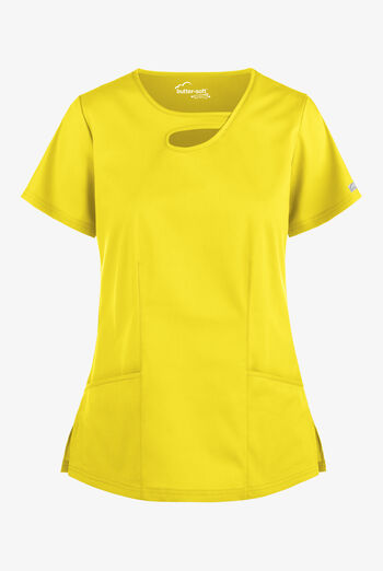 Blusa m&eacute;dica Butter-Soft STRETCH con cuello asim&eacute;trico tipo ojo de cerradura y 2 bolsillos para mujer