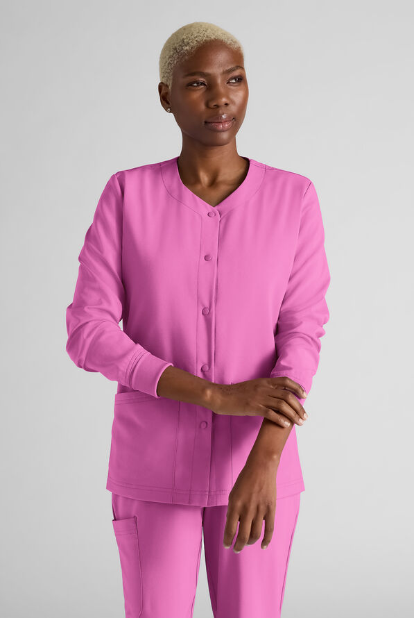 Easy STRETCH Rachel Women's 3-Pocket Snap Front Scrub Jacket - Magnesium Pink - 1