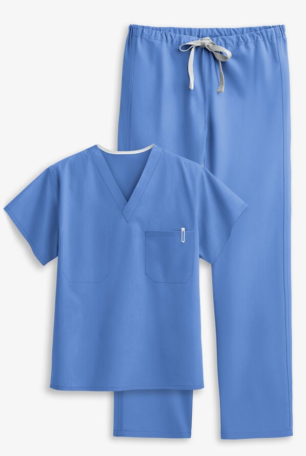 Conjunto de uniforme médico reversible unisex Strictly Scrubs con 4 bolsillos - Ceil Blue - 1