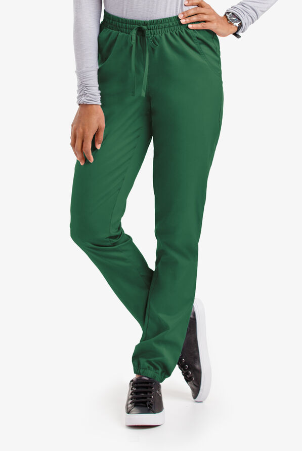 Butter-Soft STRETCH Women's 5-Pocket Jogger Scrub Pants - Petite - Hunter - 1