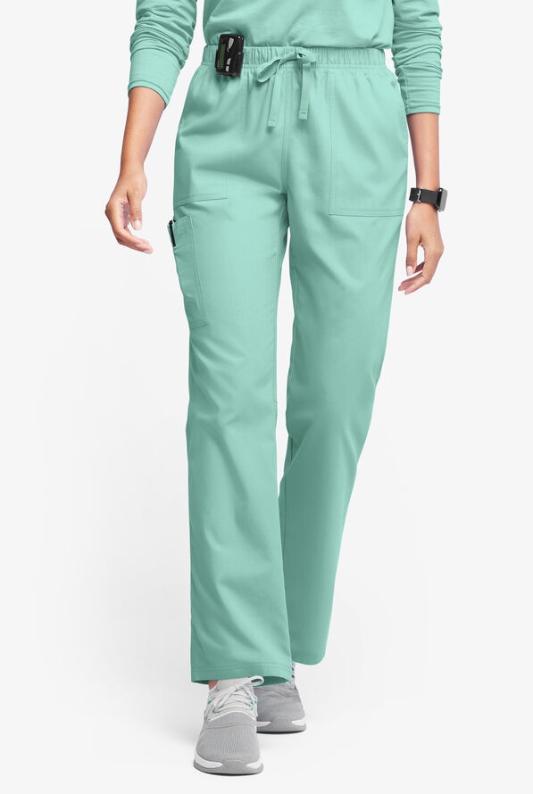 Pantalón médico Butter-Soft Originals de tiro medio estilo cargo con piernas rectas y 7 bolsillos para mujer - Water Mint - 1