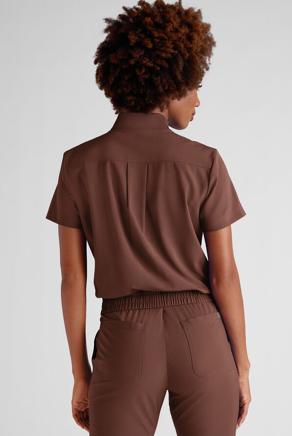 Blusa m&eacute;dica estilo mono Easy STRETCH Nika con cremallera y 2 bolsillos para mujer - Double Espresso - 5