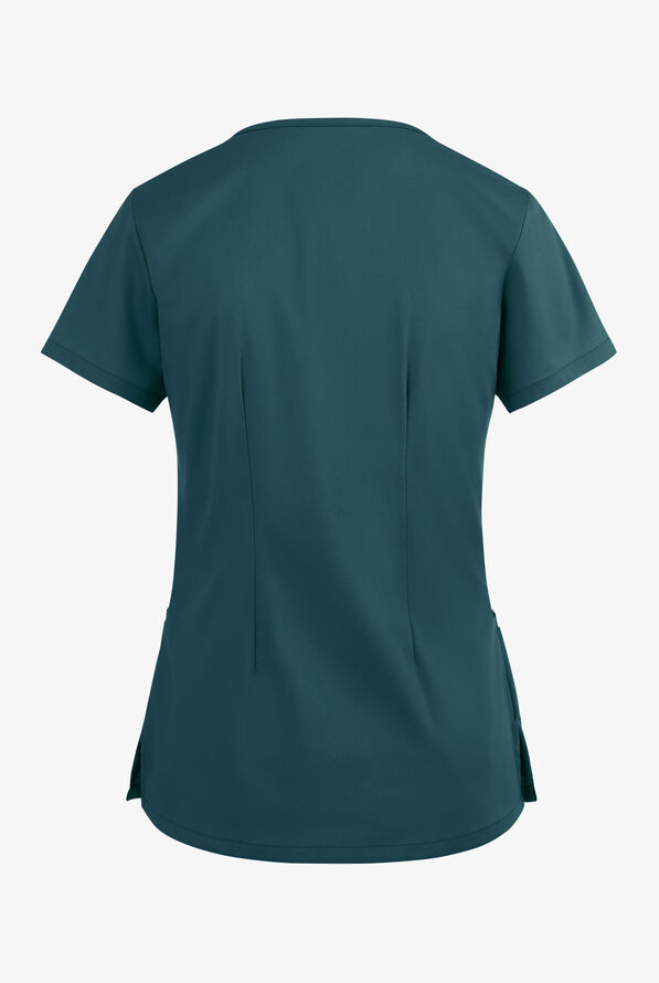 Blusa m&eacute;dica UA Butter-Soft STRETCH con cremallera en el cuello curvo y 4 bolsillos para mujer - Caribbean Blue - 4