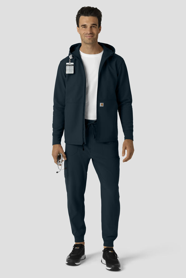 Carhartt Force Rugged Men's 3-Pocket Bonded Fleece Utility Zip Front Hoodie Scrub Jacket - Navy - 3
