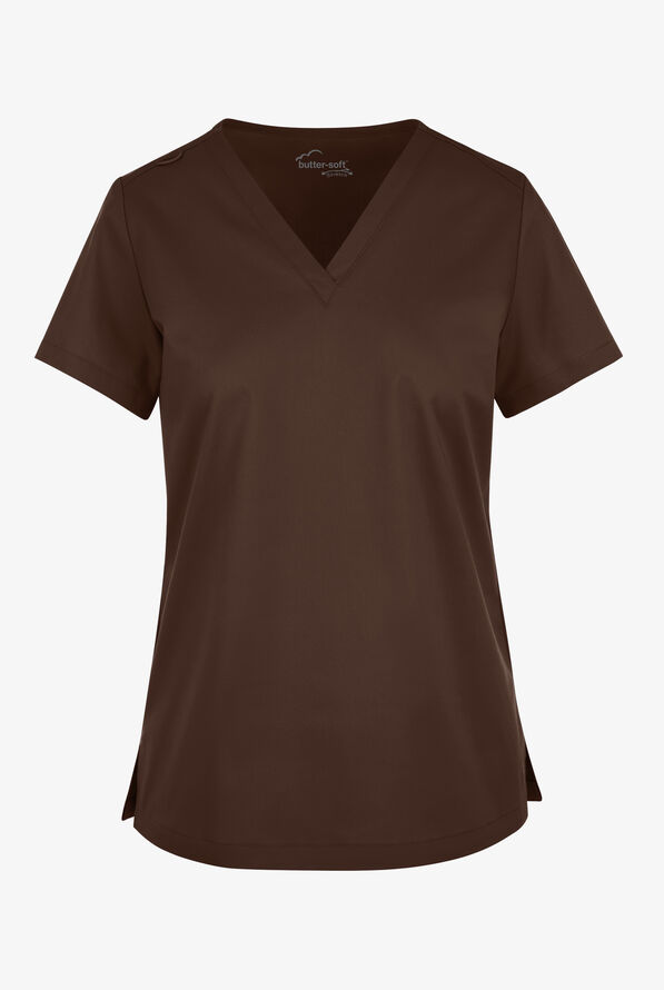 Butter-Soft STRETCH Women's V-Neck Tuck In Top - Coffee Bean - 1