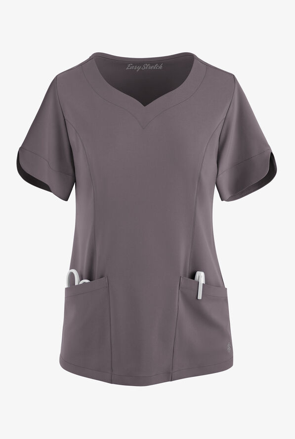 Easy STRETCH Aisha Women's 2-Pocket Sweetheart Neckline Scrub Top - Grey Stone - 1