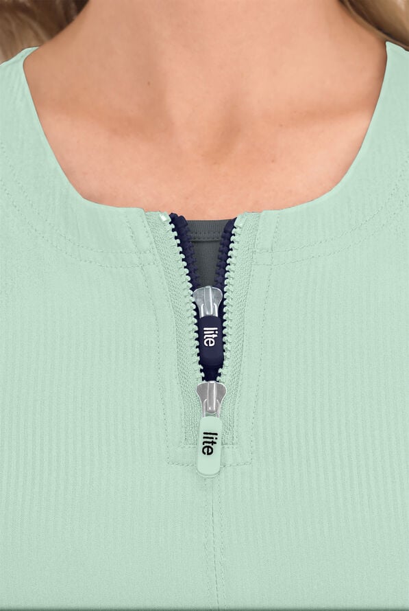 koi Lite™ Serenity Women's 4-Pocket Double Zipper Scrub Top - Sage/Navy - 3