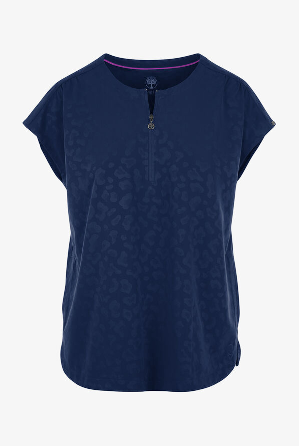 Healing Hands Purple Label Jayden Women's 2-Pocket STRETCH Leopard Jacquard Dolman Sleeve Scrub Top - Navy - 1
