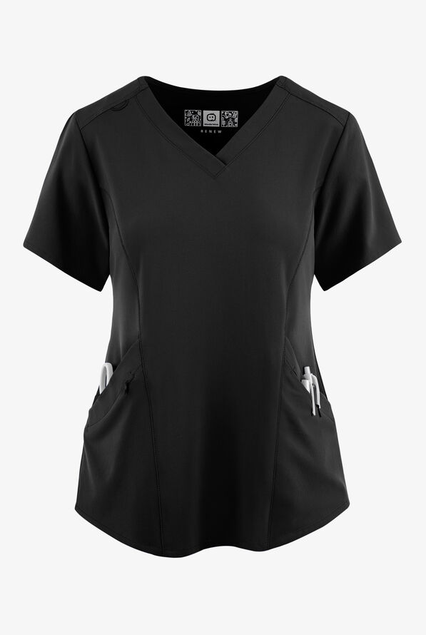 Wink Renew Women's 4-Pocket STRETCH V-Neck Scrub Top - Black - 1