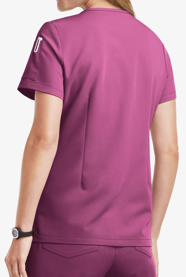 Blusa m&eacute;dica MOVEMENT by Butter-Soft Antares STRETCH con cuello en V y 6 bolsillos para mujer - Cassis Oasis - 4