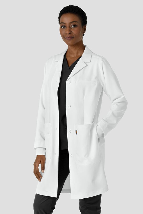 Bata de laboratorio Carhartt Performance Layers de 38" de largo con 6 bolsillos para mujer - White - 7
