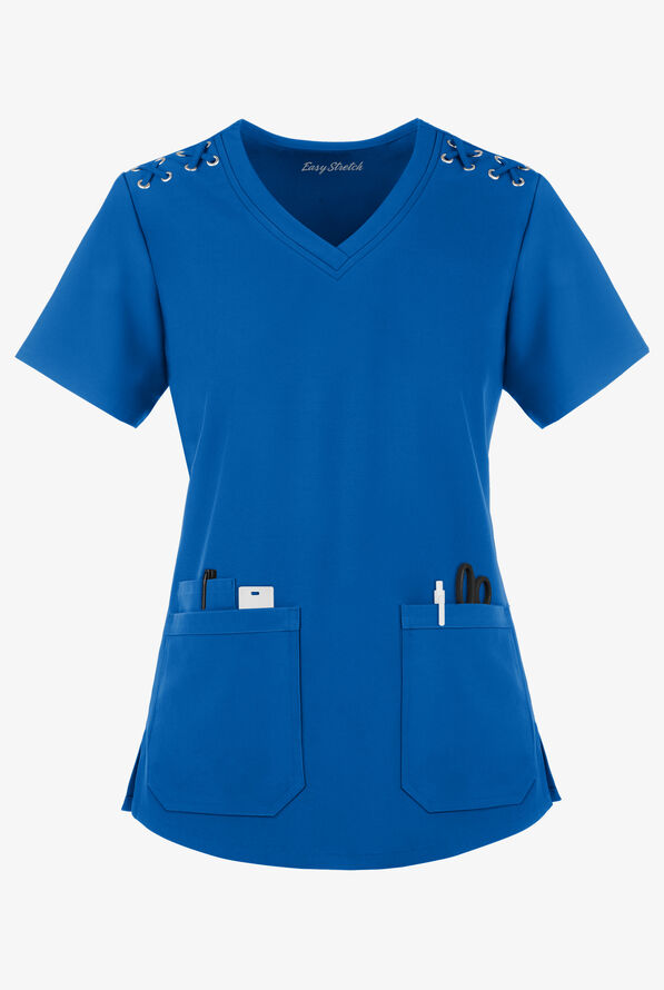 Blusa médica Easy STRETCH Leila con ojales y lazos para mujer - Royal - 1