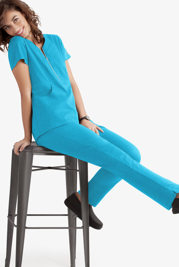 Pantal&oacute;n m&eacute;dico UA Butter-Soft STRETCH petite con cintura elastizada con cord&oacute;n ajustable y 3 bolsillos para mujer - Turquoise - 3