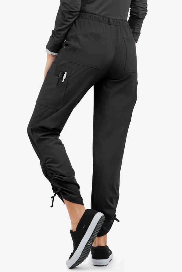 Easy STRETCH Halle Women's 11-Pocket Ruched Leg Jogger Scrub Pants - Petite - Onyx Black - 4