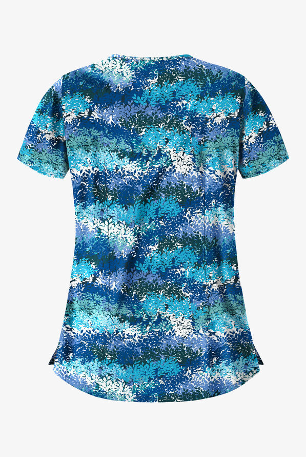 Butter-Soft Autumn Time Royal Women's 5-Pocket Rounded V-Neck Print Scrub Top - null - 2