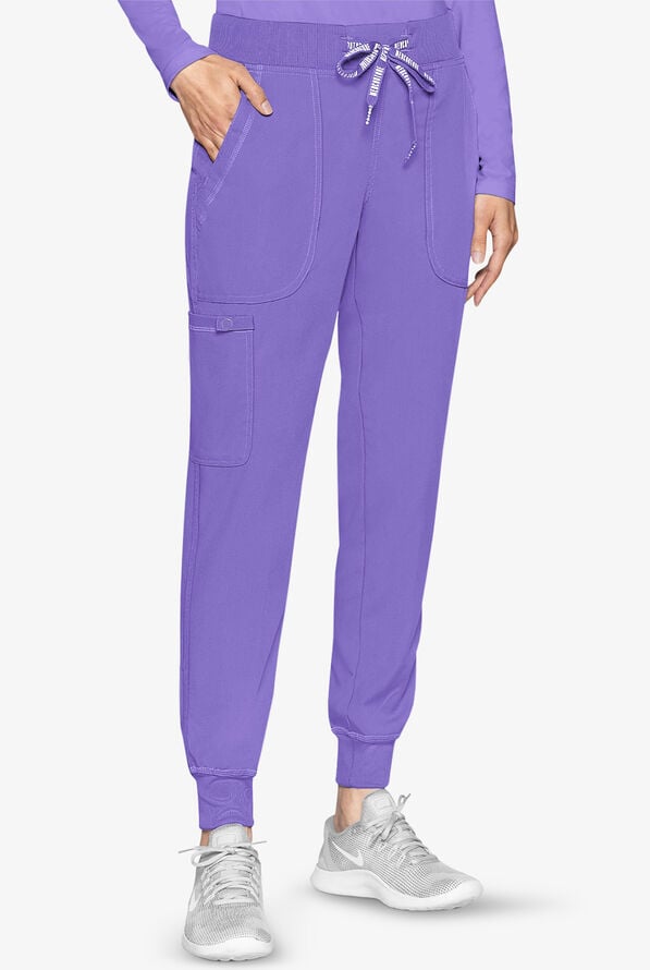 Med Couture Touch Women's 5-Pocket STRETCH Cargo Yoga Jogger Scrub Pants - Electric Lavender - 1