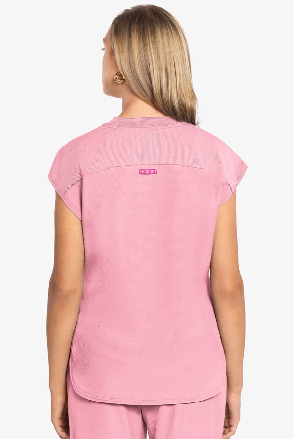 Med Couture Amp Women's 2-Pocket STRETCH Tuck in Dolman Crew Neck Scrub Top - Pixel Pink - 4