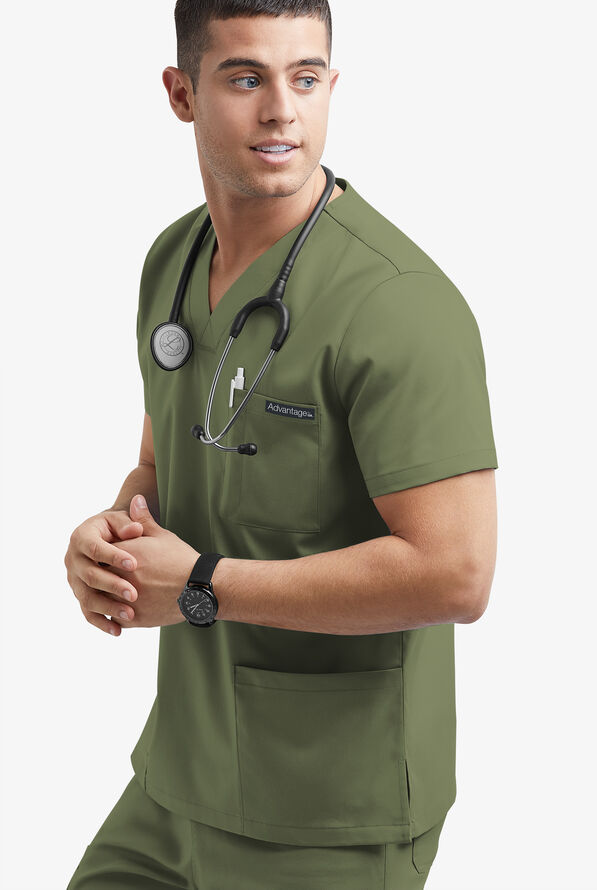 Advantage STRETCH Men's 6-Pocket V-Neck Scrub Top - Light Olive - 2