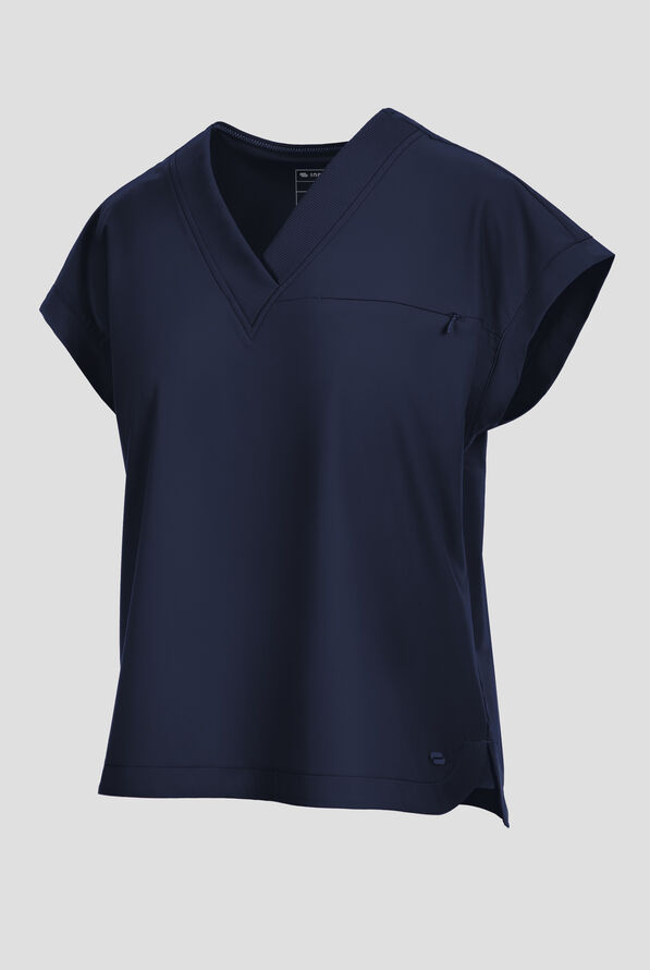 Infinity Pursuit Women's 1-Pocket STRETCH Rib-Knit V-Neck Dolman Sleeve Scrub Top - Navy - 2