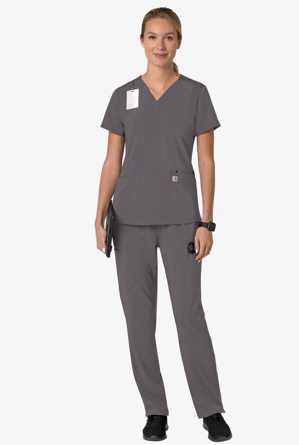 Carhartt Cross-Flex Force Women's 3-Pocket STRETCH Knit Panel Scrub Top - Pewter - 4
