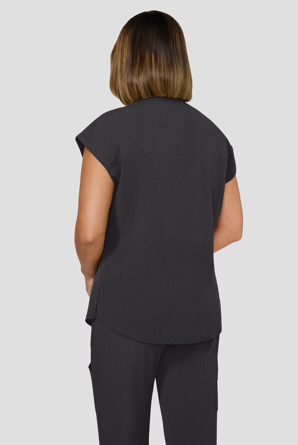 Blusa m&eacute;dica koi Solis Catrin STRETCH con cuello en V con cremallera y tapeta en contraste y 1 bolsillo para mujer - Charcoal - 3