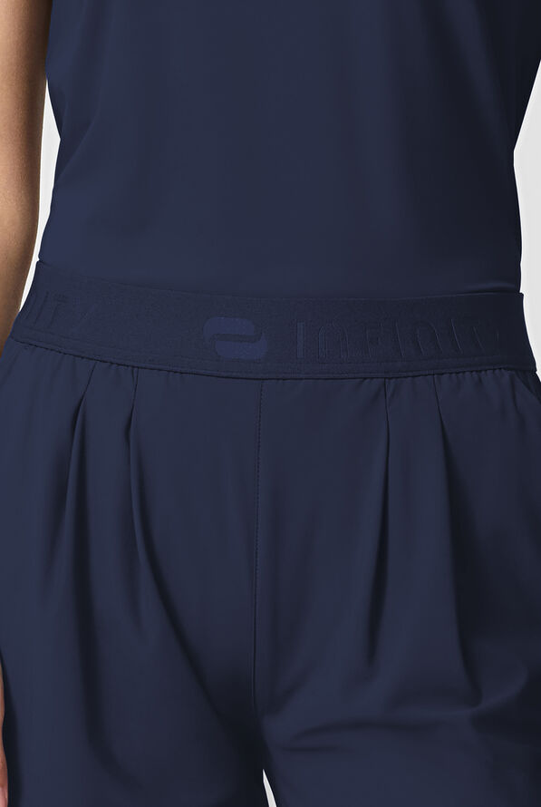 Infinity Pursuit Women's 3-Pocket STRETCH Pull On Pleated Wide Leg Scrub Pant - Navy - 3