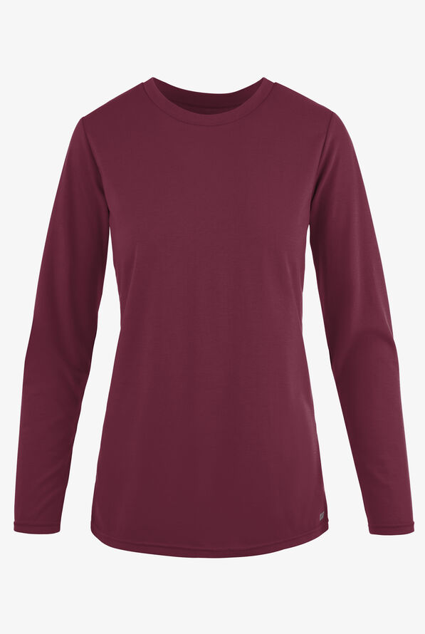 Butter-Soft Originals Women's STRETCH Cotton-Rich Long Sleeve Crew Neck Knit Underscrub - Wine - 1