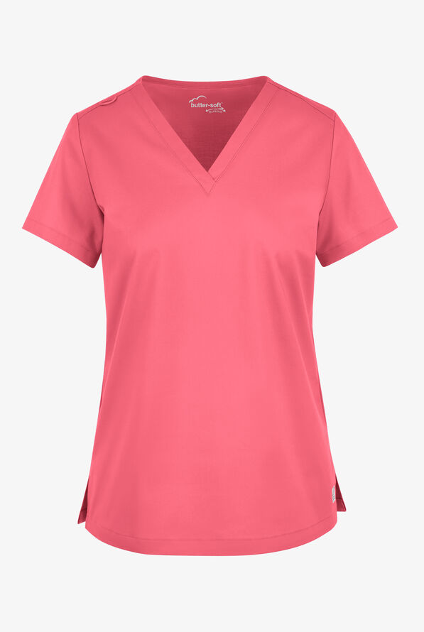 Butter-Soft STRETCH Women's V-Neck Tuck In Top - Rouge Rose - 1