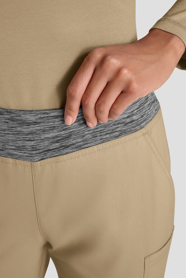 Butter-Soft STRETCH FLXTEK+ Women's 4-Pocket Knit Waistband Yoga Scrub Pants - Golden Sand /Charcoal Melange - 5