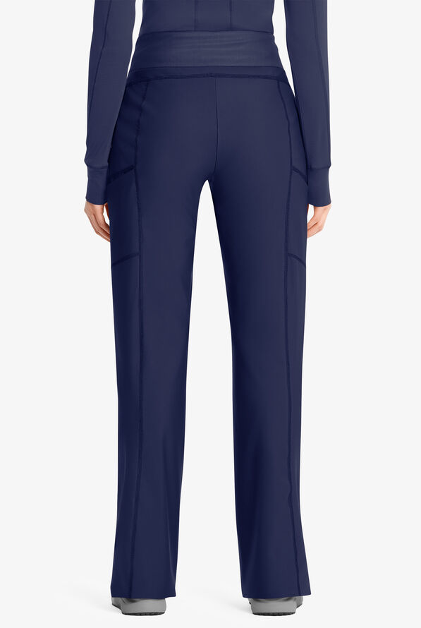 Infinity GNR8 Kinetic Knit Women's 5-Pocket STRETCH Cross-Over Waistband Wide Leg Scrub Pants - Navy - 2
