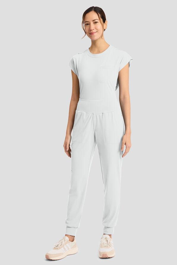 Cherokee Achieve Women's 5-Pocket STRETCH Cargo Jogger Knit Scrub Pants - White - 5