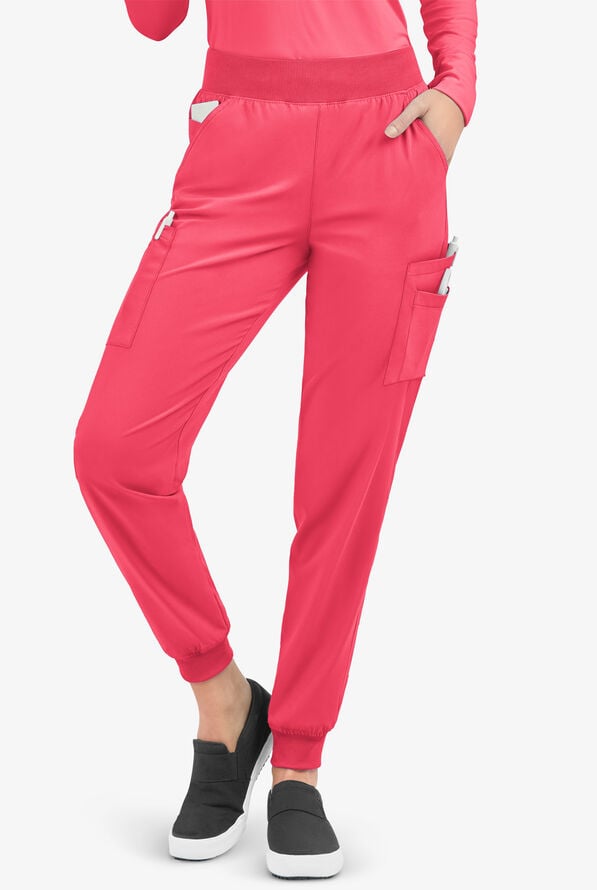 Easy STRETCH Mila Women's 7-Pocket Jogger Scrub Pants - Bright Watermelon - 1