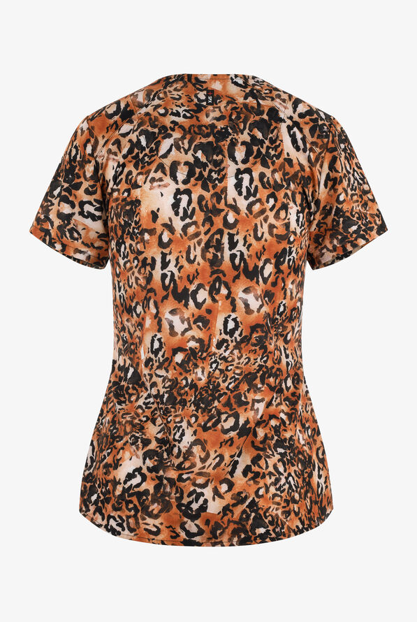 Grey's Anatomy Spandex  Wild Cat Cheetah Delight Women's 4-Pocket STRETCH V-Neck Print Scrub Top - null - 2