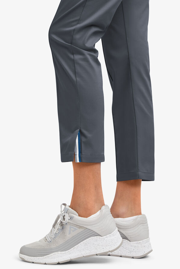 Butter-Soft STRETCH Women's 6-Pocket Pin-Tuck Crop Slim with Sport Trim Detail Scrub Pants - Pewter/Silver Melange - 6