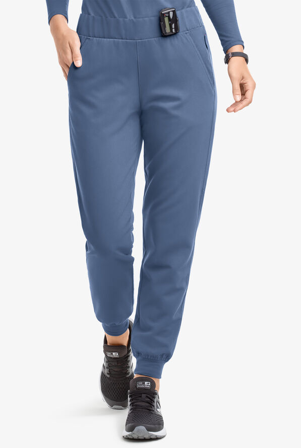 MOVEMENT by Butter-Soft Vega Women's 5-Pocket Flat Front Jogger STRETCH Scrub Pants - Petite - Blue Horizon - 1