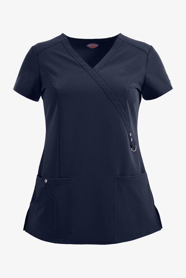 Dickies Xtreme STRETCH Women's 3-Pocket Contemporary Fit Mock Wrap Scrub Top - Navy - 1