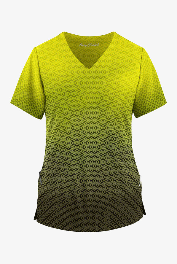 Blusa médica estampada Easy STRETCH Geo Gradient Eggplant con cuello en V para mujer - null - 1