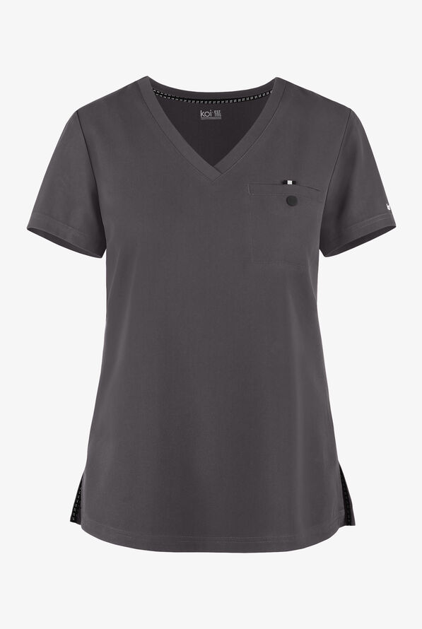 koi Next Gen Ready to Work Women's 1-Pocket STRETCH V-Neck Scrub Top - Charcoal - 1