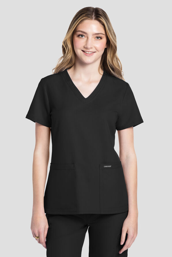 Blusa m&eacute;dica Cherokee Workwear Originals Ultra con cuello en V y 2 bolsillos para mujer - Black - 2