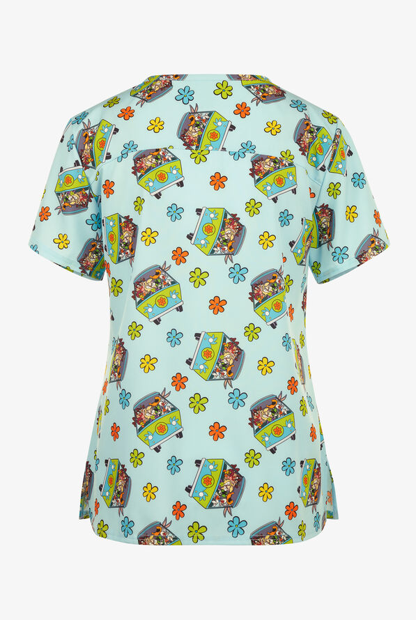 FUNSCRUBS Scooby Doo WB 100th Anniversary Women's 2-Pocket STRETCH V-Neck Print Scrub Top - null - 2