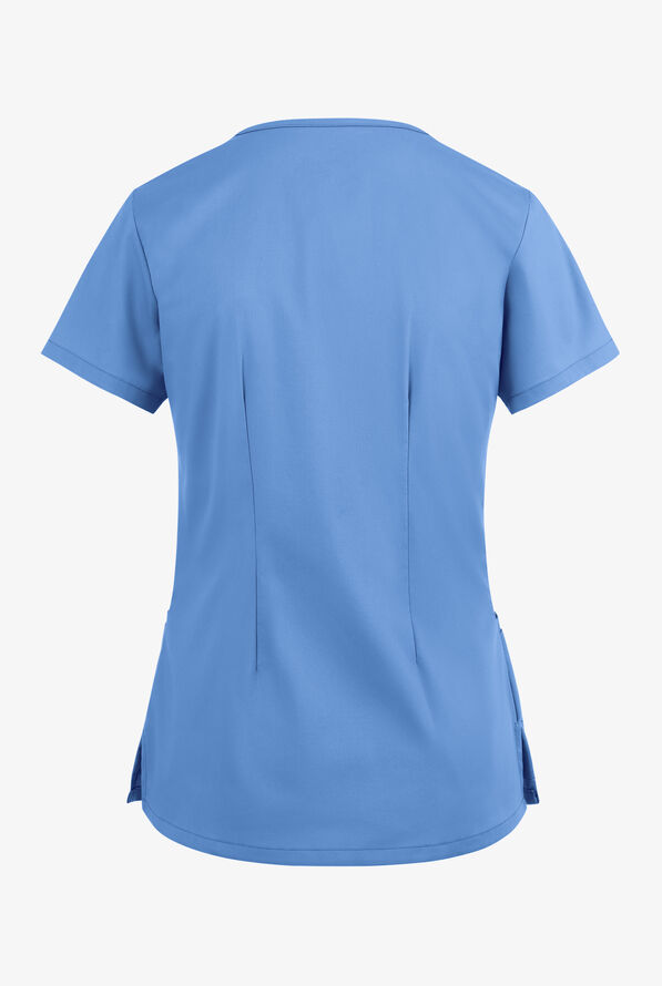 Blusa m&eacute;dica UA Butter-Soft STRETCH con cremallera en el cuello curvo y 4 bolsillos para mujer - Ceil Blue - 4
