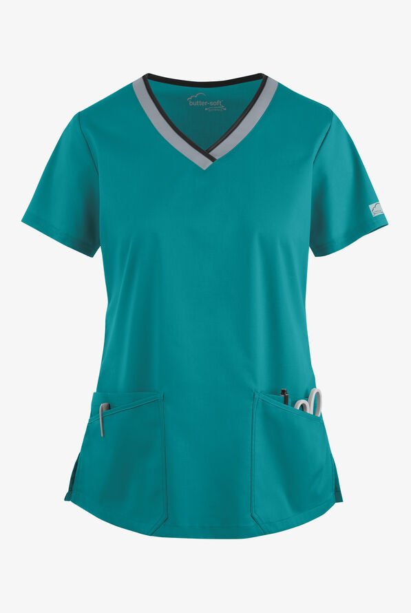 ButterSoft STRETCH Active Rounded VNeck Scrub Top Sporty Scrubs