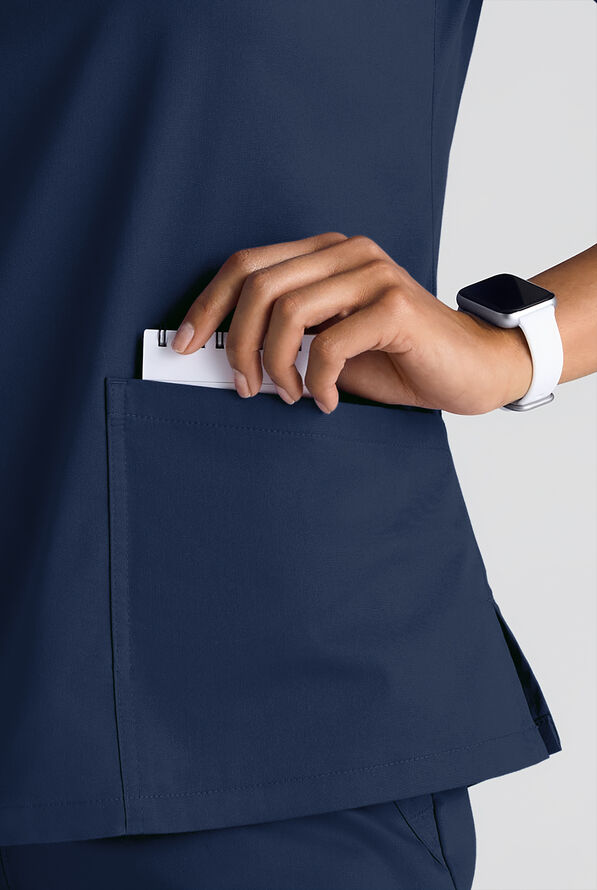 Butter-Soft STRETCH Women's 5-Pocket 3/4" Sleeve V-Neck Scrub Top - Navy - 6