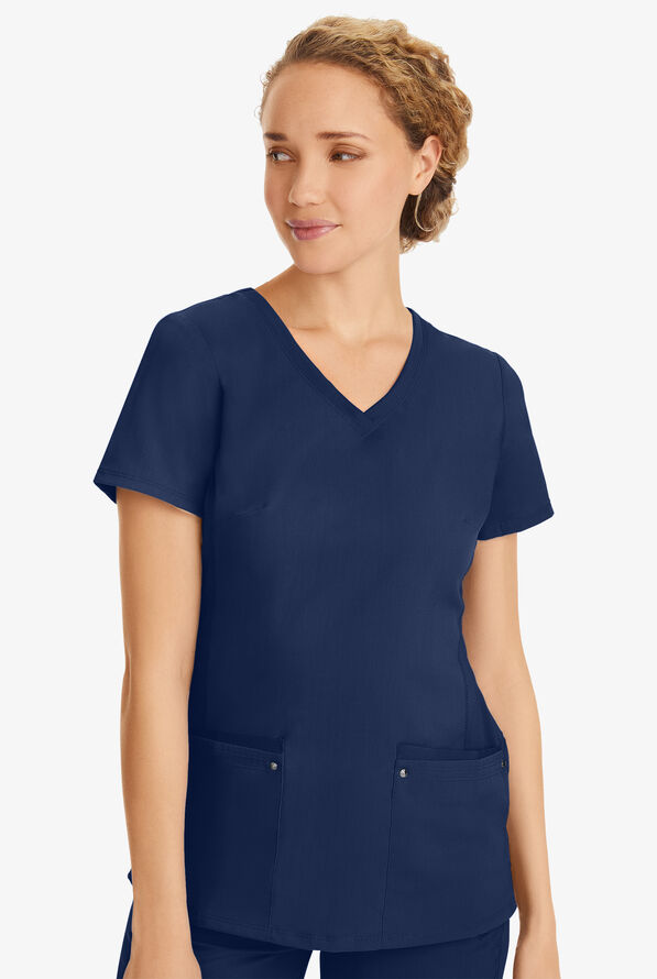 Healing Hands Purple Label Juliet Women's 2-Pocket STRETCH Princess Seam Scrub Top - Navy - 2