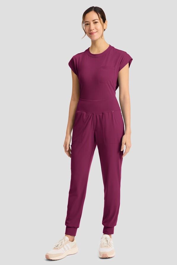 Cherokee Achieve Women's 5-Pocket STRETCH Cargo Jogger Knit Scrub Pants - Wine - 5