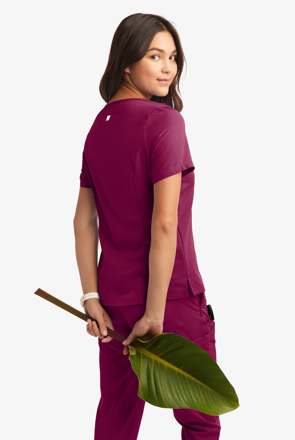 Butter-Soft Women's 3-Pocket V-Neck Tuck-In Scrub Top **Slightly IRREGULAR** - Wine - 4